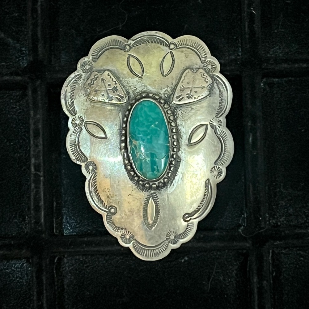 Vintage Navajo sterling silver 925 turquoise brooch pendant handmade
